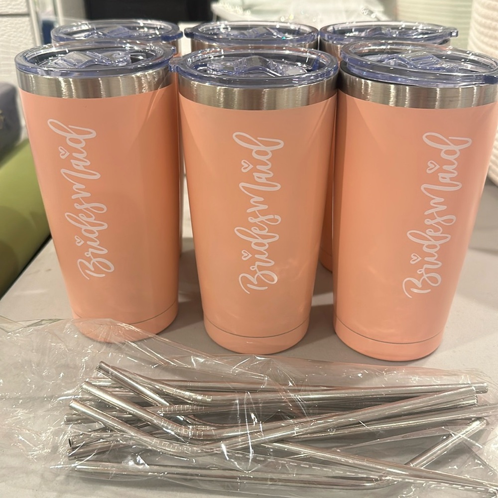 Pink Bridesmaid tumbler 20oz with straws new
